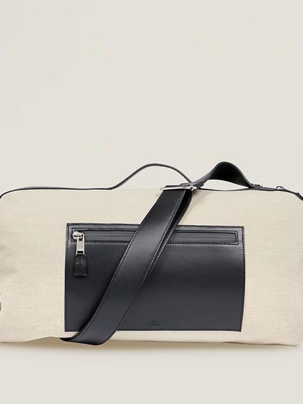 HERMES Odyssey Terre Duffle bag Canvas & Leather Weekender Bag - Black and Cream